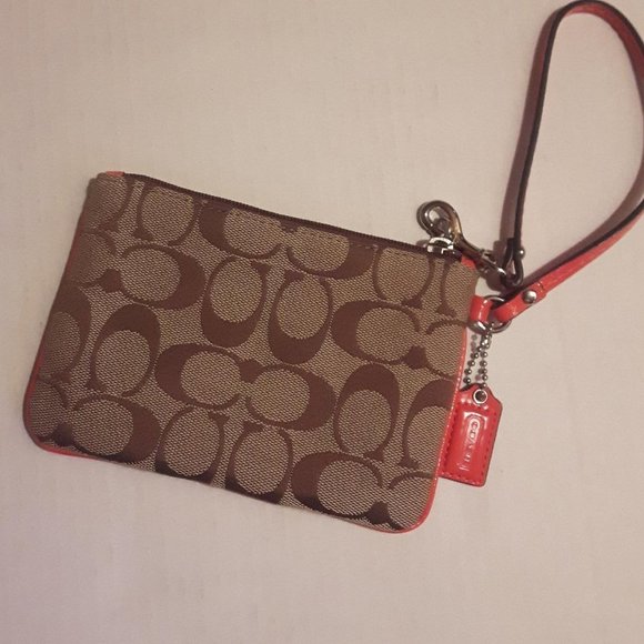 Coach Monogram + Coral Triming Small Wristlet / Wallet / Clutch​​​ - Picture 7 of 8